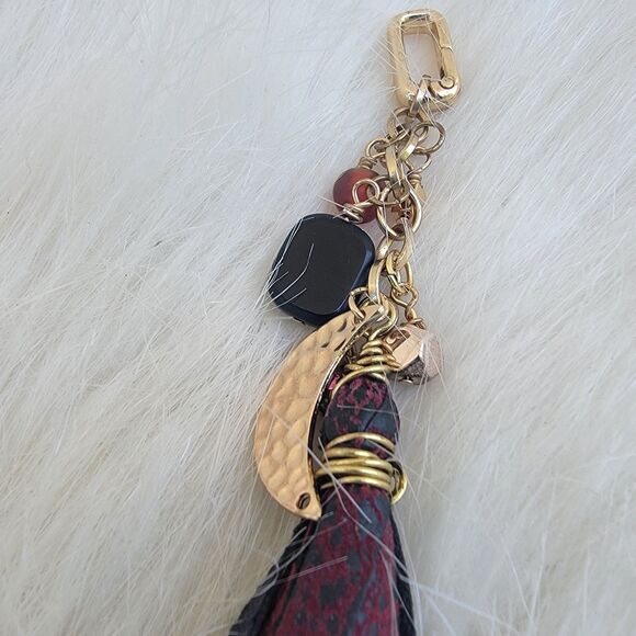 Tassel Bag Charm Keychain boho moon accent Keyring Gold - Picture 2 of 3